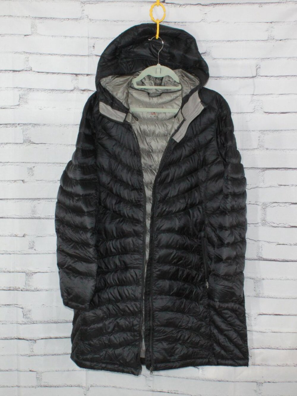 LL Bean Ultralight 850 Down Hooded Coat Three Quarter Length Black Size XL READ